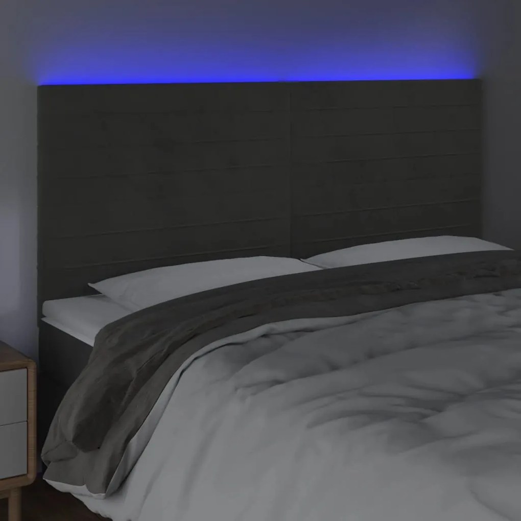 Κεφαλάρι Κρεβατιού LED Σκούρο Γκρι 180x5x118/128 εκ. Βελούδινο 3122625