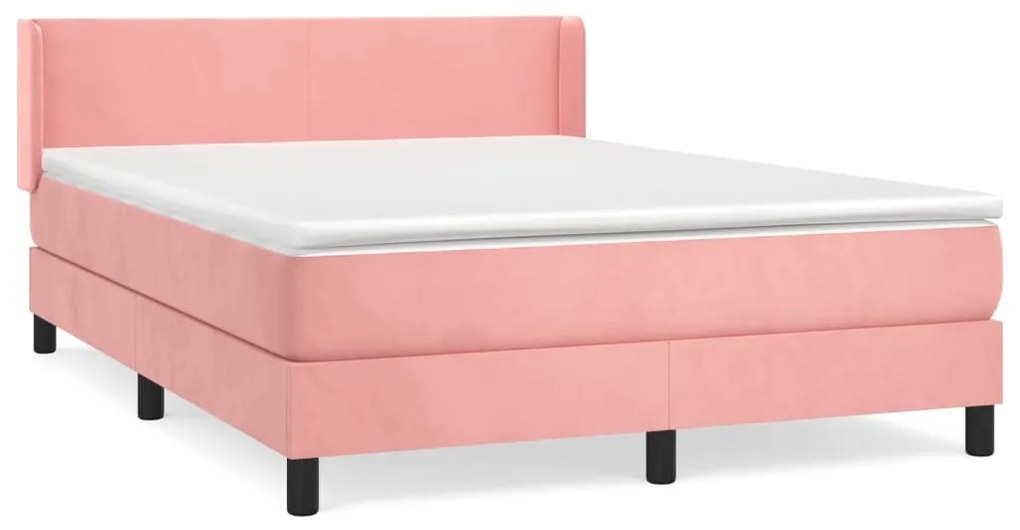 vidaXL Κρεβάτι Boxspring με Στρώμα Ροζ 140x190 εκ. Βελούδινο