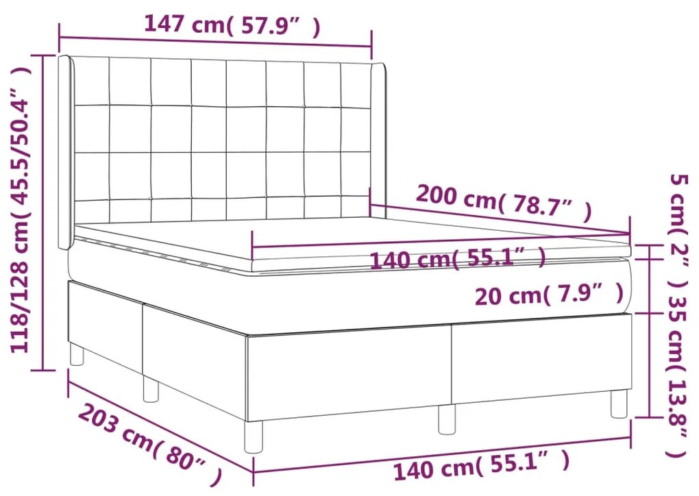 ΚΡΕΒΑΤΙ BOXSPRING ΜΕ ΣΤΡΩΜΑ &amp; LED ΣΚ.ΓΚΡΙ 140X200 ΕΚ ΥΦΑΣΜΑΤΙΝΟ 3138878