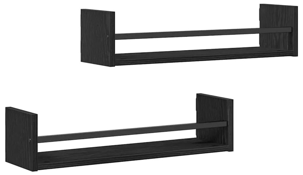 vidaXL Ράφια τοίχου 2 τεμ Μαύρη Δρυς 60x16x14 εκ Κατασκευασμένο ξύλο