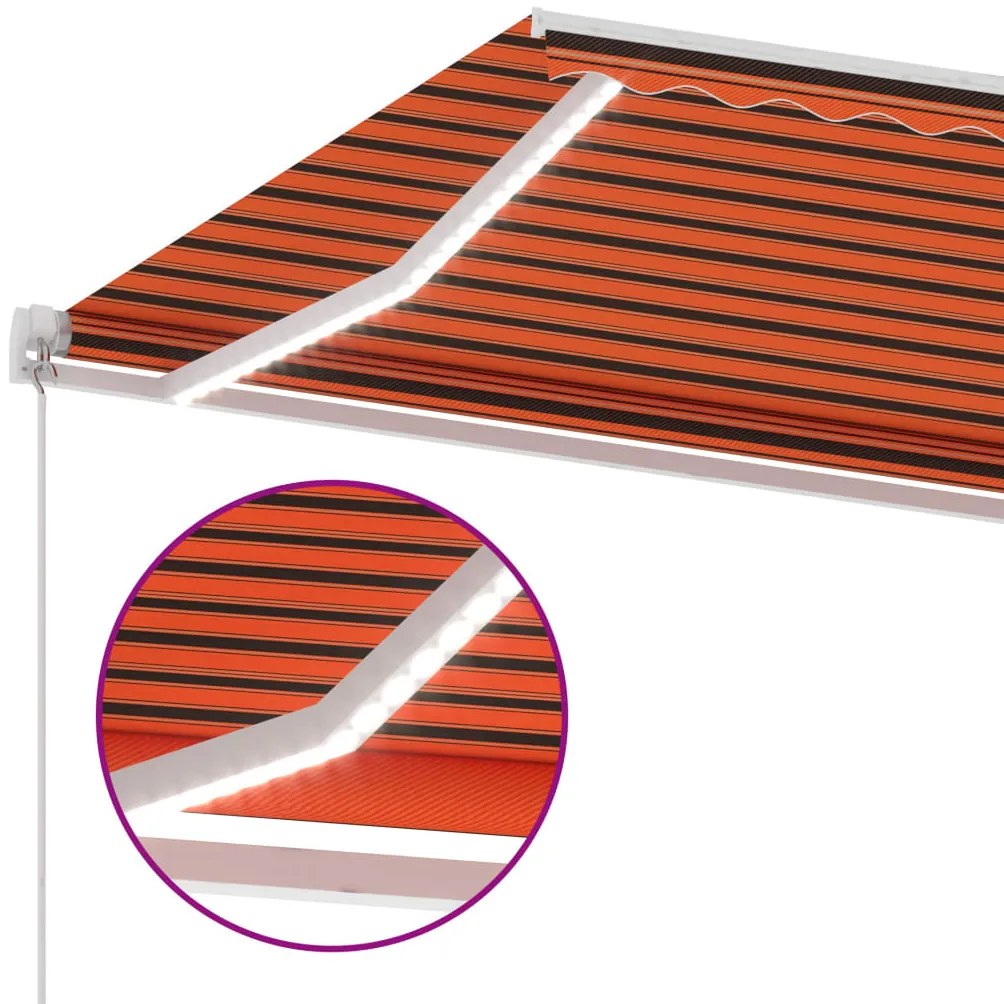 vidaXL Τέντα Συρόμενη Χειροκίνητη με LED Πορτοκαλί/Καφέ 300 x 250 εκ.