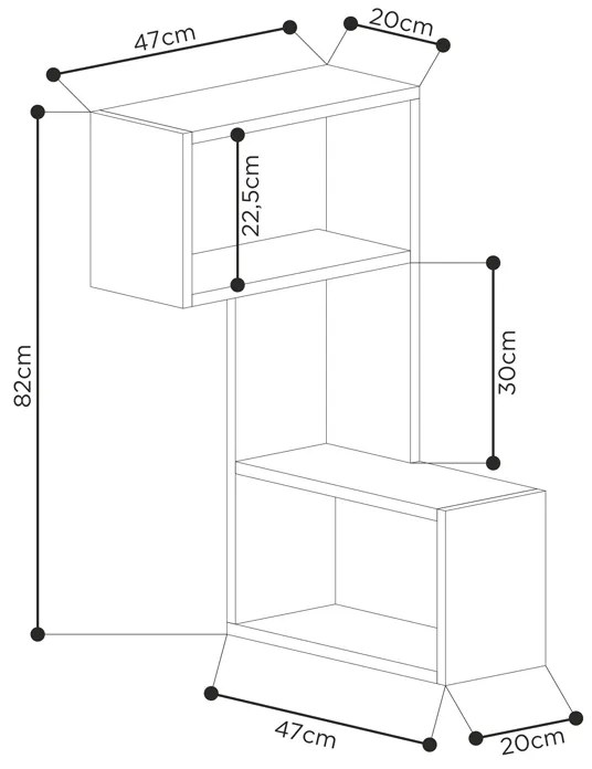 Ραφιέρα τοίχου γωνιακή Part Megapap χρώμα ανθρακί 47x20x82εκ.