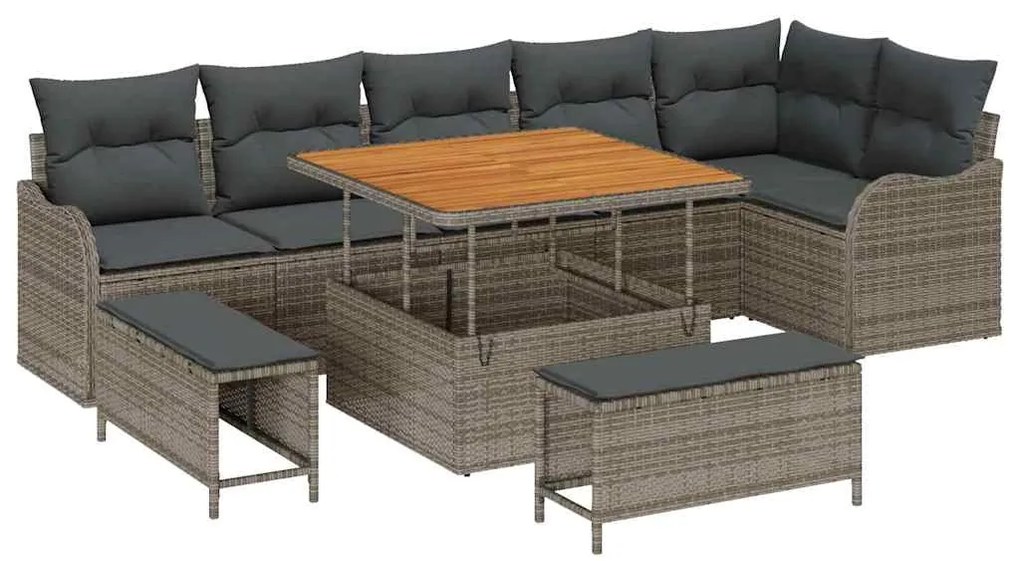 vidaXL Σετ Καναπέ Κήπου Ρυθμιζόμενο ύψος 9 pcs Γκρι συνθετικό ρατάν