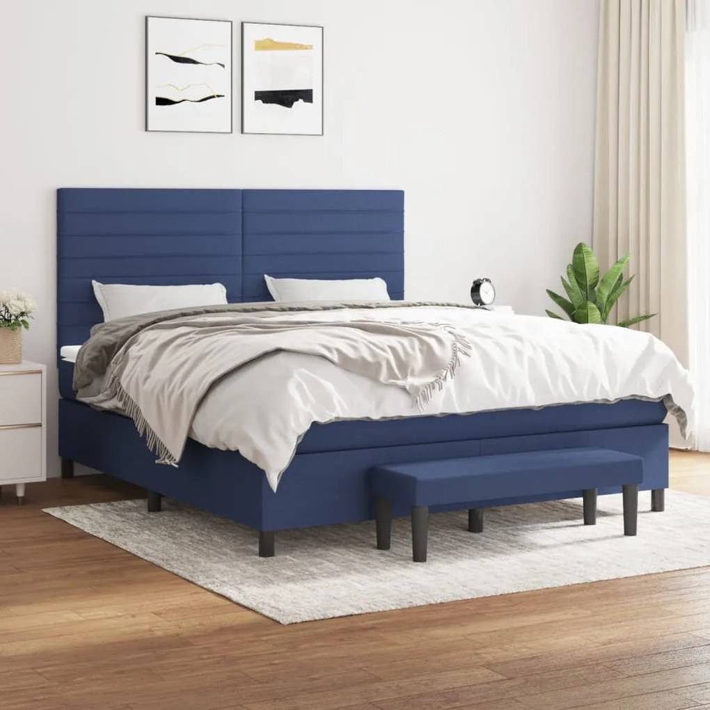 Κρεβάτι Boxspring με Στρώμα Μπλε 160x200 εκ. Υφασμάτινο - Μπλε