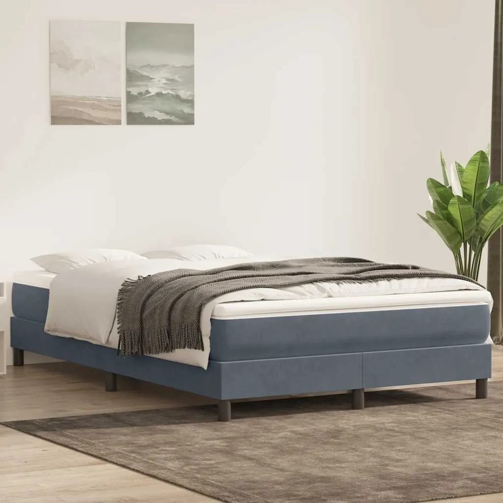 vidaXL Κρεβάτι Boxspring με Στρώμα Σκούρο Γκρι 140x210 εκ. Βελούδινο