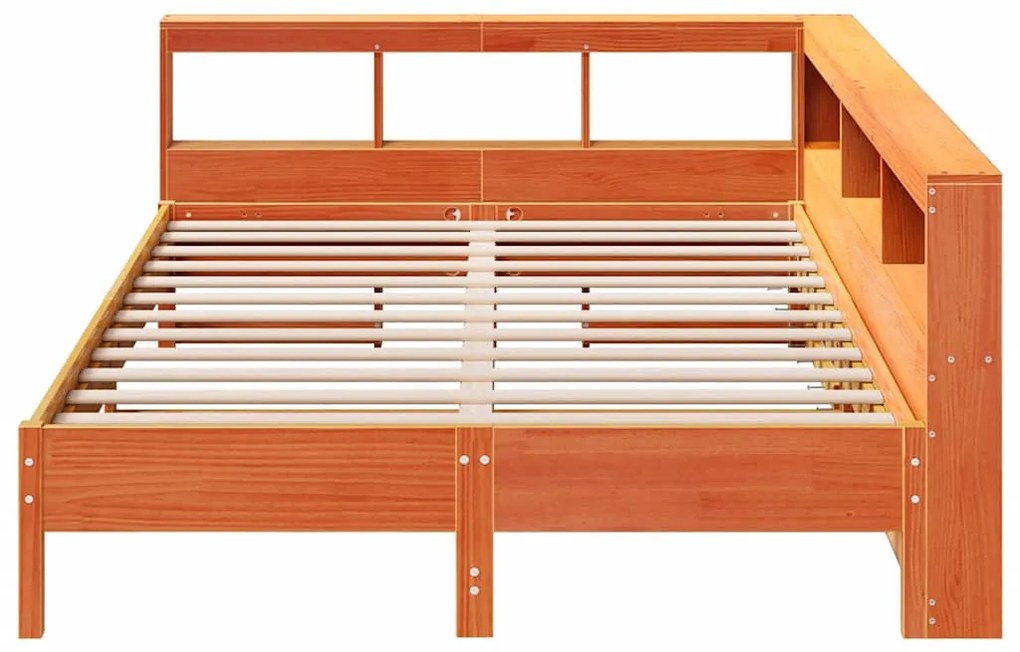 Κρεβάτι Βιβλιοθήκη Χωρίς Στρώμα 160x200 εκ Μασίφ Ξύλο Πεύκου - Καφέ