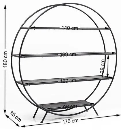 Βιβλιοθήκη Mason Στρόγγυλη Μαύρη 175x180 εκ. 175x35x180εκ - Μαύρο