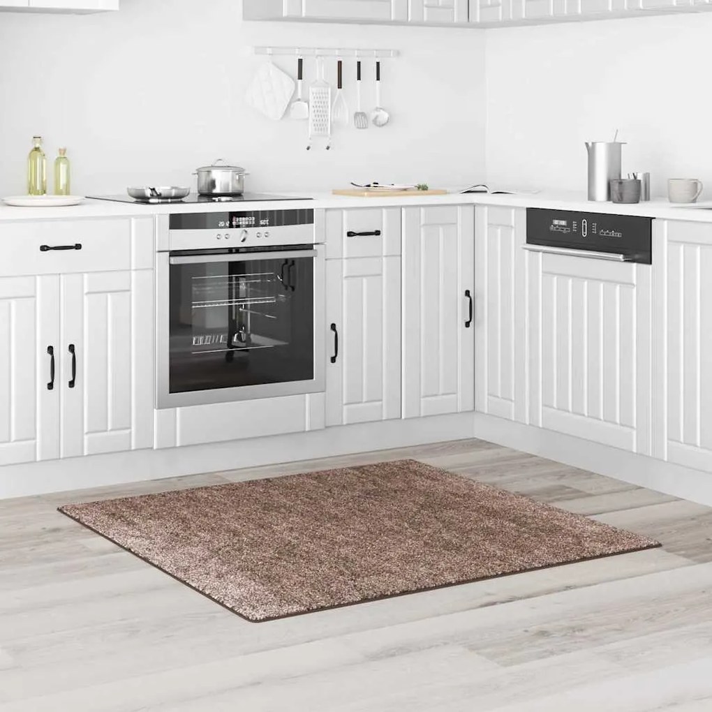 vidaXL Αντιολισθητικό Σαγκί Χαλάκι Καφέ 120 x 120 cm PP