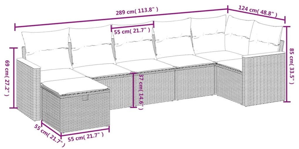 vidaXL Σετ Καναπέ Κήπου 7 τεμ. Μικτό Μπεζ Συνθετικό Ρατάν & Μαξιλάρια