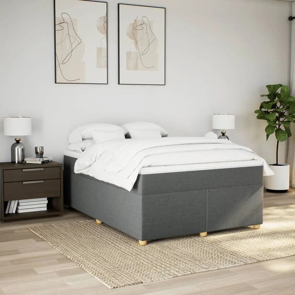 Κρεβάτι Boxspring με Στρώμα Σκούρο Γκρι 140x200 εκ Υφασμάτινο - Γκρι