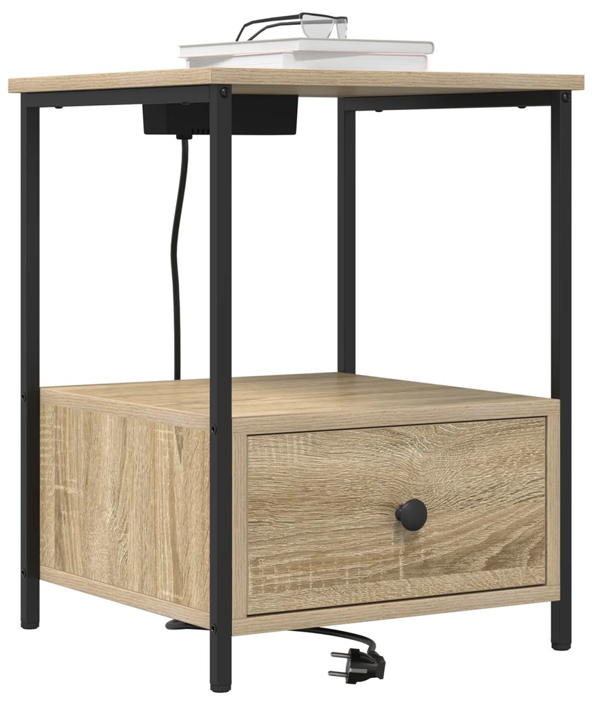 vidaXL Κομοδίνο με Σταθμό Φόρτισης με συρτάρι 2 pcs Sonoma Δρυς