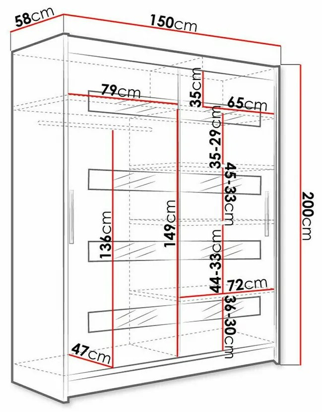 Ντουλάπα Atlanta 136, Trufel δρυς, 200x150x58cm, 127 kg, Πόρτες ντουλάπας: Ολίσθηση, Αριθμός ραφιών: 5, Αριθμός ραφιών: 5 | Epipla1.gr