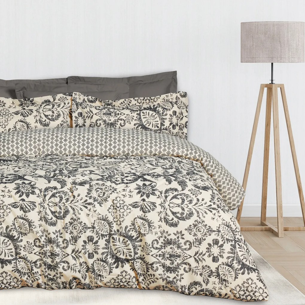 Σετ Σεντόνια Βαμβακερά King 260x280εκ. Happy 9677 Taupe-Μαύρο Das Home