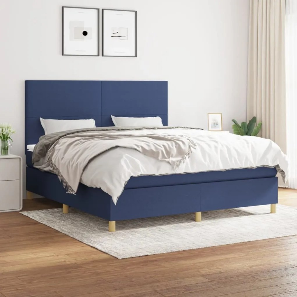 Κρεβάτι Boxspring με Στρώμα Μπλε 180x200 εκ. Υφασμάτινο - Μπλε