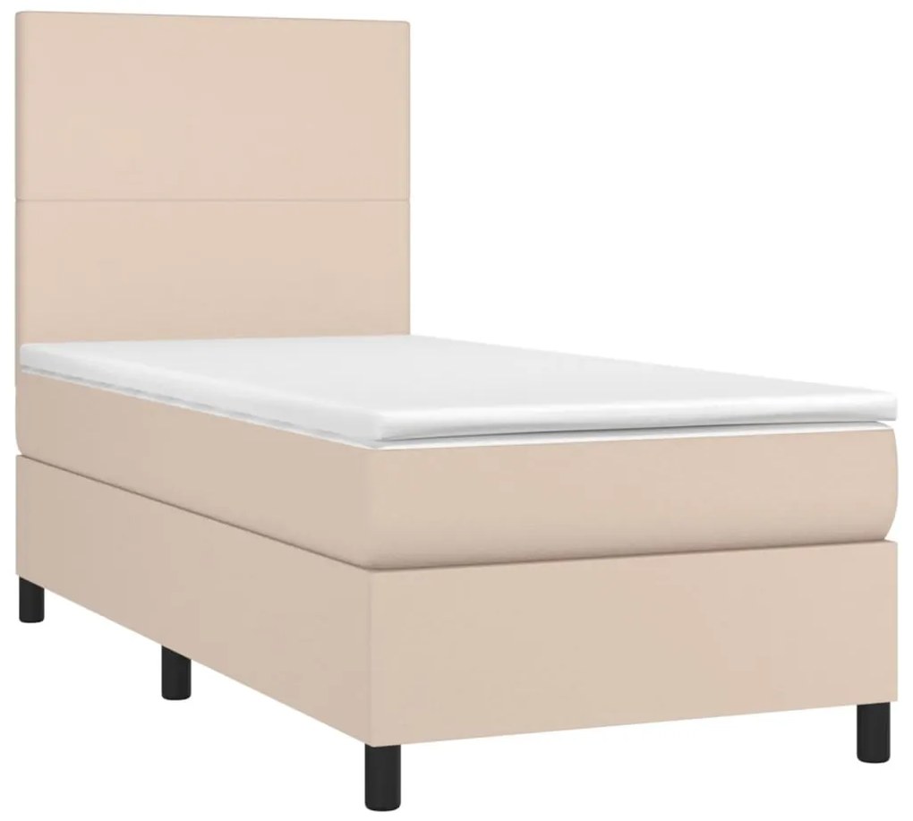 vidaXL Κρεβάτι Boxspring Στρώμα&LED Καπουτσίνο 90x190 εκ. Συνθ. Δέρμα