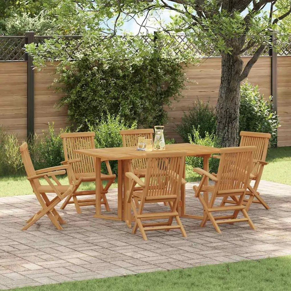 vidaXL Σέτ φαγητού για κήπο 7 pcs Καφέ 150 x 90 x 75 cm