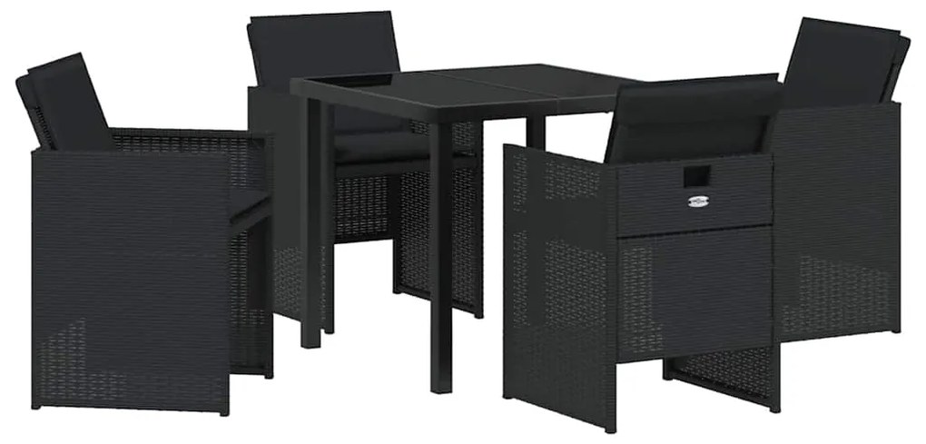 vidaXL Σέτ φαγητού για κήπο με μαξιλάρι 5 pcs Μαύρο Πολυ ράταν