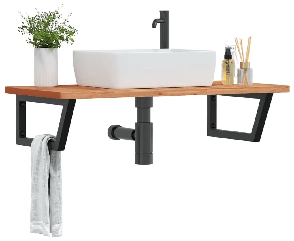 Ράφι Νιπτήρα Τοίχου από Ατσάλι / Μασίφ Ξύλο Οξιάς