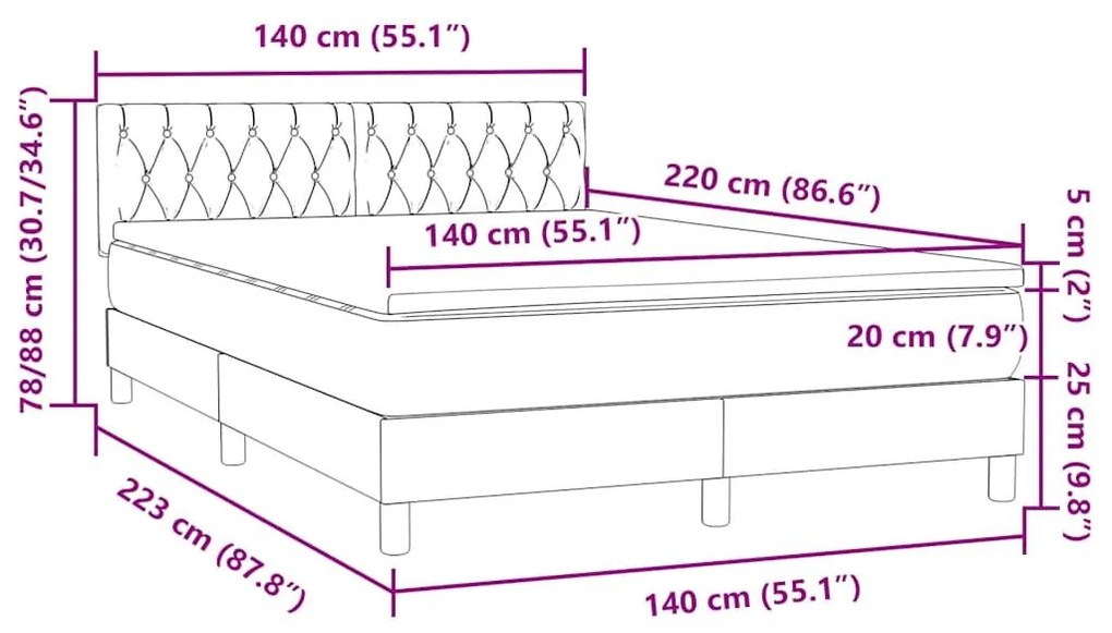 Box Spring Κρεβάτι με στρώμα Σκούρο πράσινο 140x220cm Βελούδινο - Πράσινο