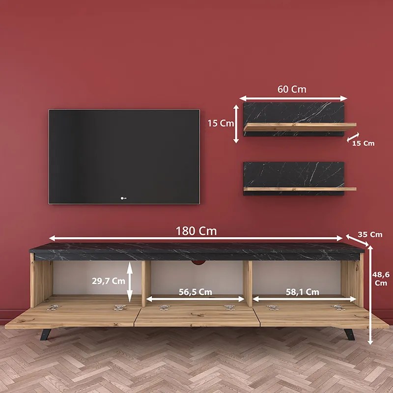 Σύνθετο σαλονιού Kasia pakoworld oak-μαύρο μαρμάρου 180x35x48,5εκ (1 τεμάχια)