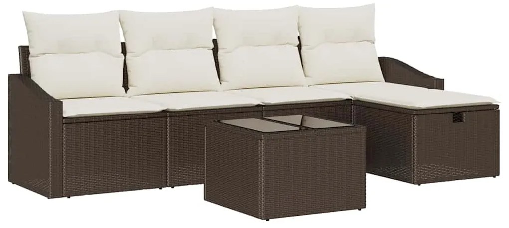 vidaXL Σετ Καναπέ Κήπου με μαξιλάρι 6 pcs Καφέ Πολυ ράταν