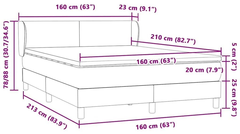 Κρεβάτι Boxspring με Στρώμα Ανοιχτό Γκρι 160x210 εκ. Βελούδινο - Γκρι