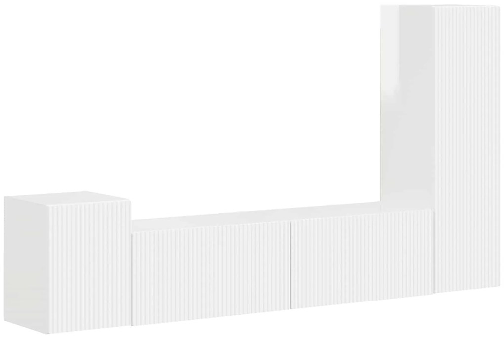 vidaXL Σετ επίπλου τηλεόρασης Επιτοίχιο 4 pcs Υψηλής γυαλάδας λευκό