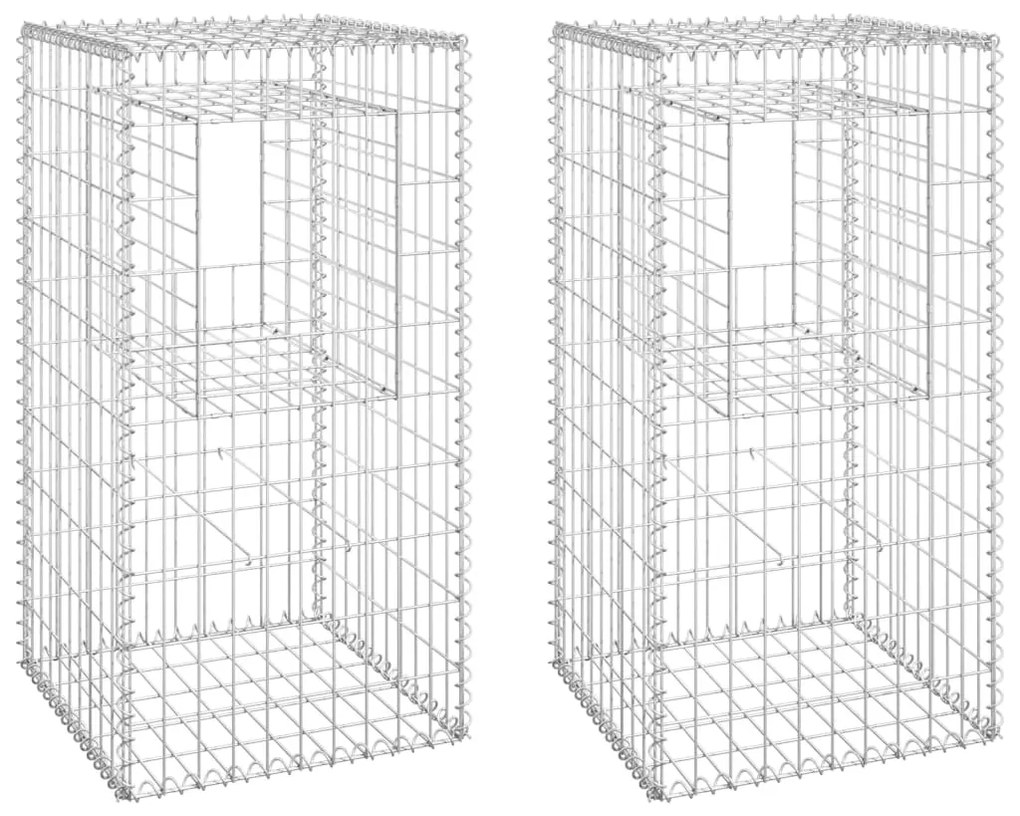 Συρματοκιβώτια Στύλοι 2 τεμ. 50 x 50 x 100 εκ. Σιδερένιοι - Ασήμι