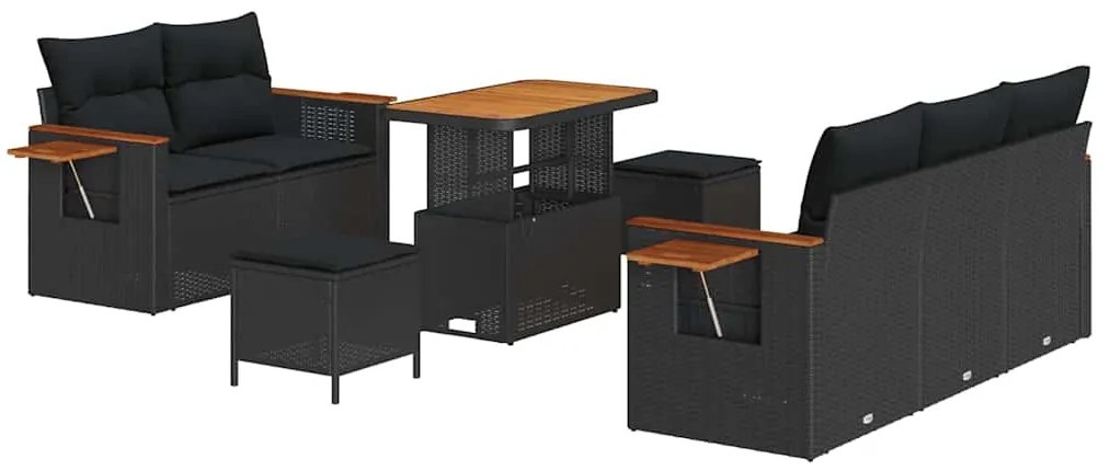 vidaXL Σετ Καναπέ Κήπου με μαξιλάρι 8 pcs Μαύρο 90 x 55 x 71 cm