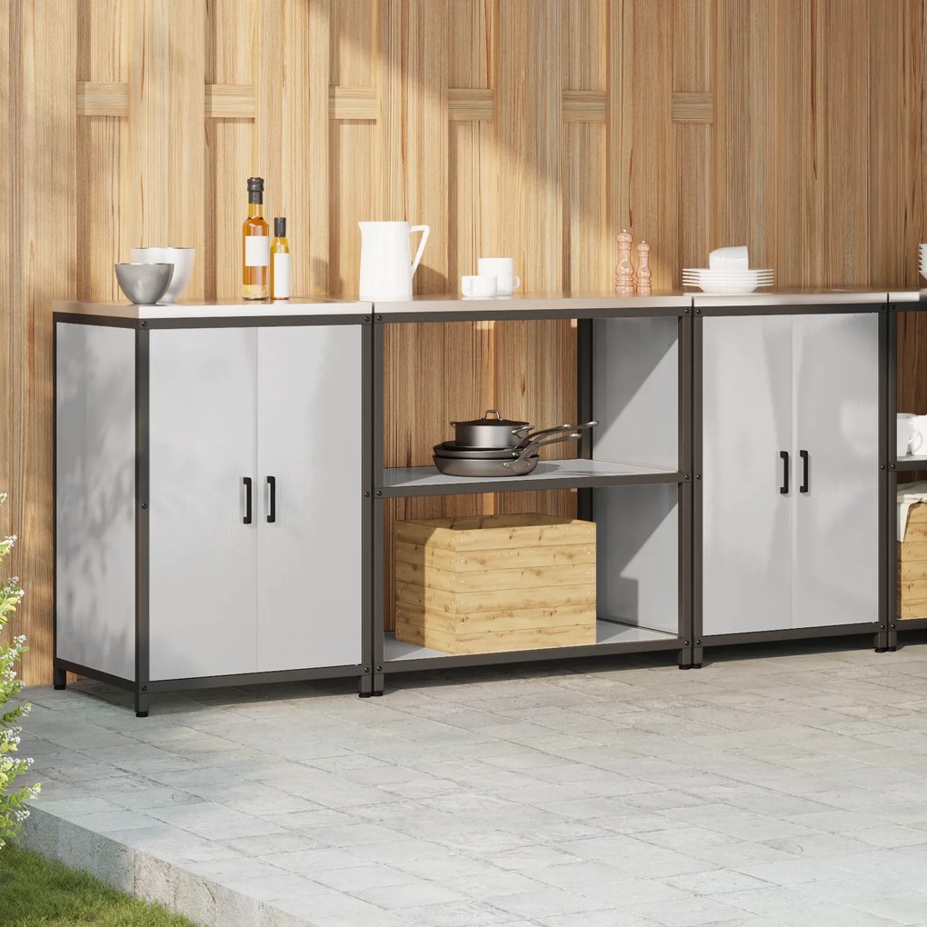 vidaXL Σετ Αποθήκευσης Κουζίνας με ράφι 3 pcs Ασημί 210 x 50 x 92 εκ