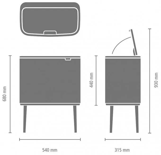 Κάδος Brabantia Bo Touch 1008857, 3x11 l, Ομαλό και αθόρυβο άνοιγμα, Μεγάλο άνοιγμα, Σκούρο γκρι
