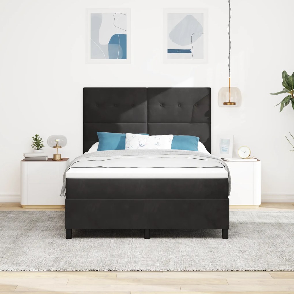 vidaXL κρεβάτι με ελατήριο και στρώμα & LED Μαύρο 160x200 εκ Βελούδο