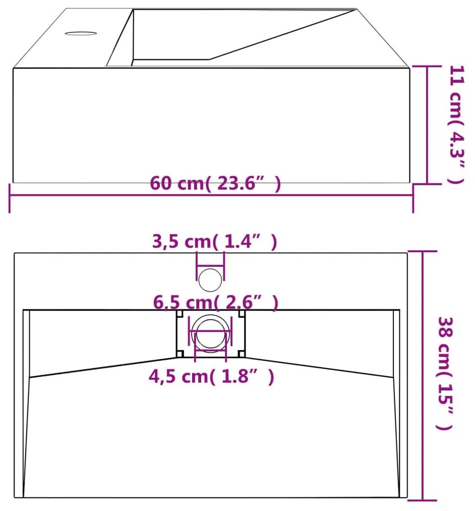 Νιπτήρας Ανθρακί 60x38x11 εκ. Συνθετικός από Τεχνητό Μάρμαρο - Ανθρακί