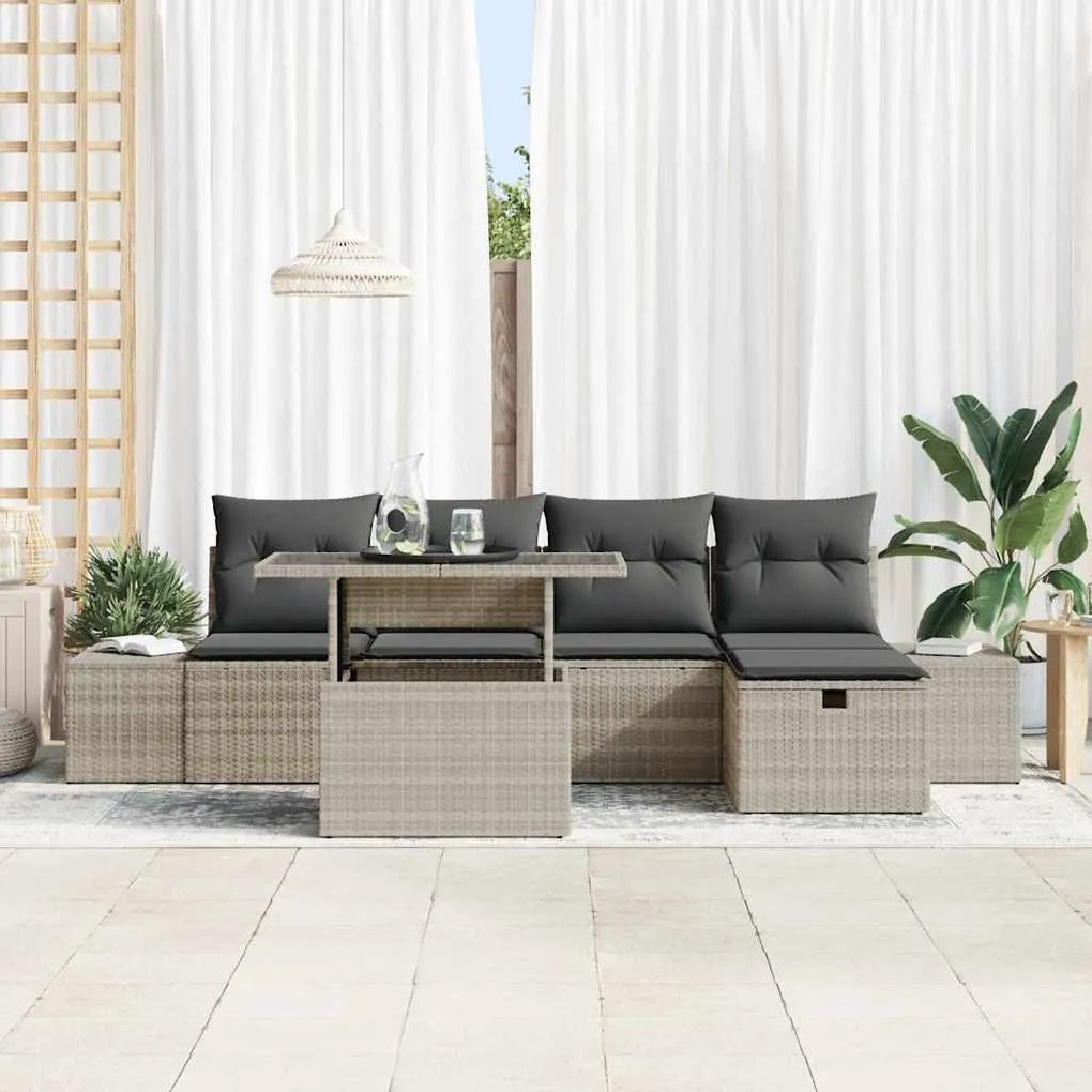vidaXL Σετ Καναπέ Κήπου 6 pcs Ανοιχτό γκρι συνθετικό ρατάν