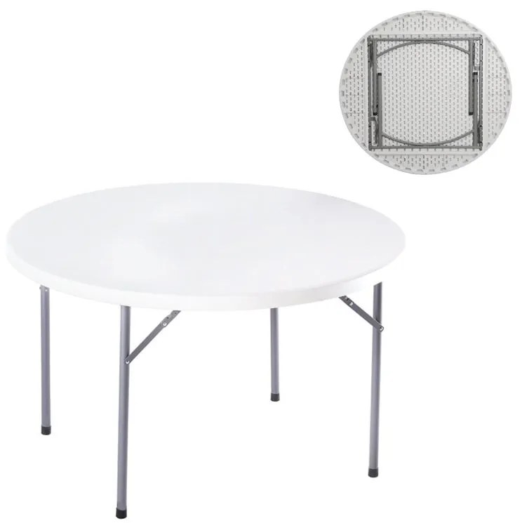WOODWELL ΕΟ183,1BLOW-R Τραπέζι Συνεδρίου Catering Πτυσσόμενο, Μέταλλο Βαφή Γκρι, HDPE Άσπρο Φ121cm H.72cm ΕΟ183,1