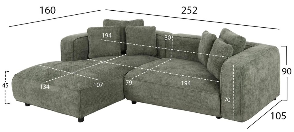 Γωνιακός Καναπές GRACE C3280.05L Αριστερή Γωνία σε Πράσινο ύφασμα 252x160x90Υεκ. 252x160x90 εκ.