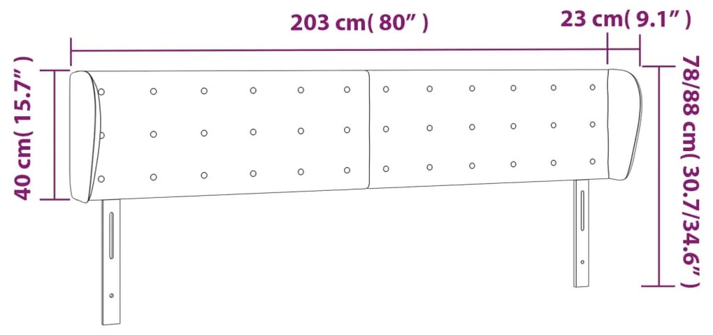 Κεφαλάρι με Πτερύγια Ανοιχτό Γκρι 203x23x78/88 εκ. Βελούδινο 3117644