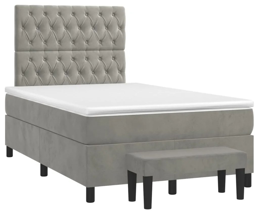 vidaXL Κρεβάτι Boxspring με Στρώμα Ανοιχτό Γκρι 120x190 εκ. Βελούδινο