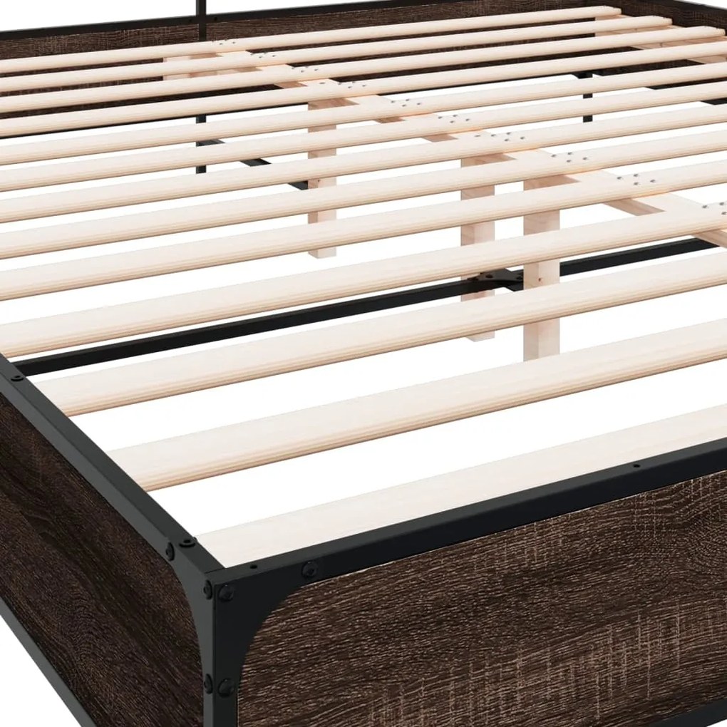 vidaXL Πλαίσιο Κρεβατιού Καφέ Δρυς 180x200 εκ. Επεξ. Ξύλο &amp; Μέταλλο