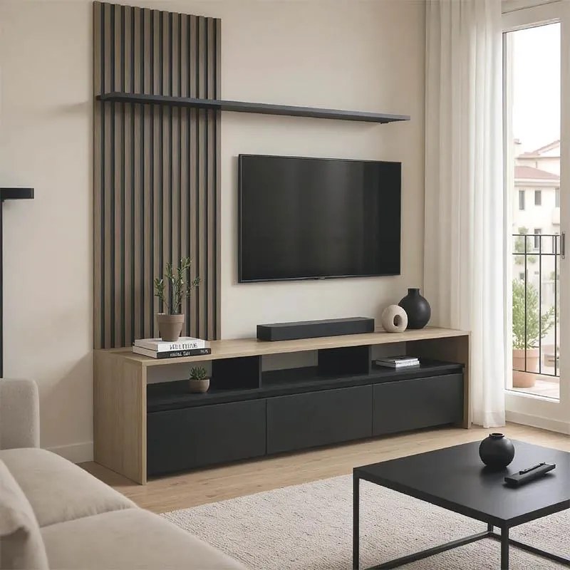 Σύνθετο σαλονιού Delfina σε sonoma με μαύρη απόχρωση 190x40x199.5εκ 190x40x199.5 εκ.