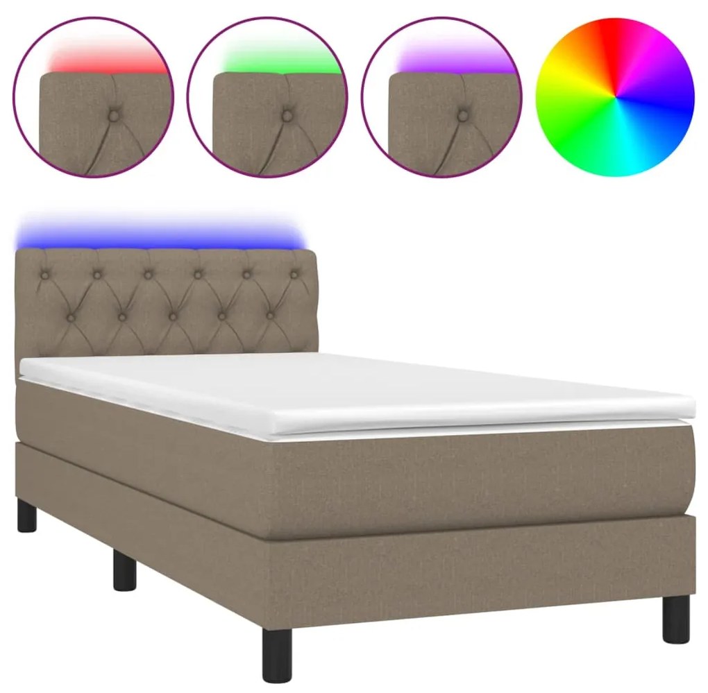 Κρεβάτι Boxspring με Στρώμα &amp; LED Taupe 80x200 εκ. Υφασμάτινο - Μπεζ-Γκρι