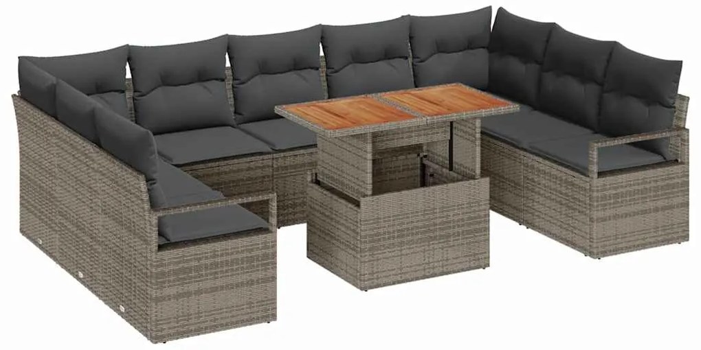 vidaXL Σετ Καναπέ Κήπου με μαξιλάρι με μαξιλάρι 10 pcs Γκρι και Καφέ