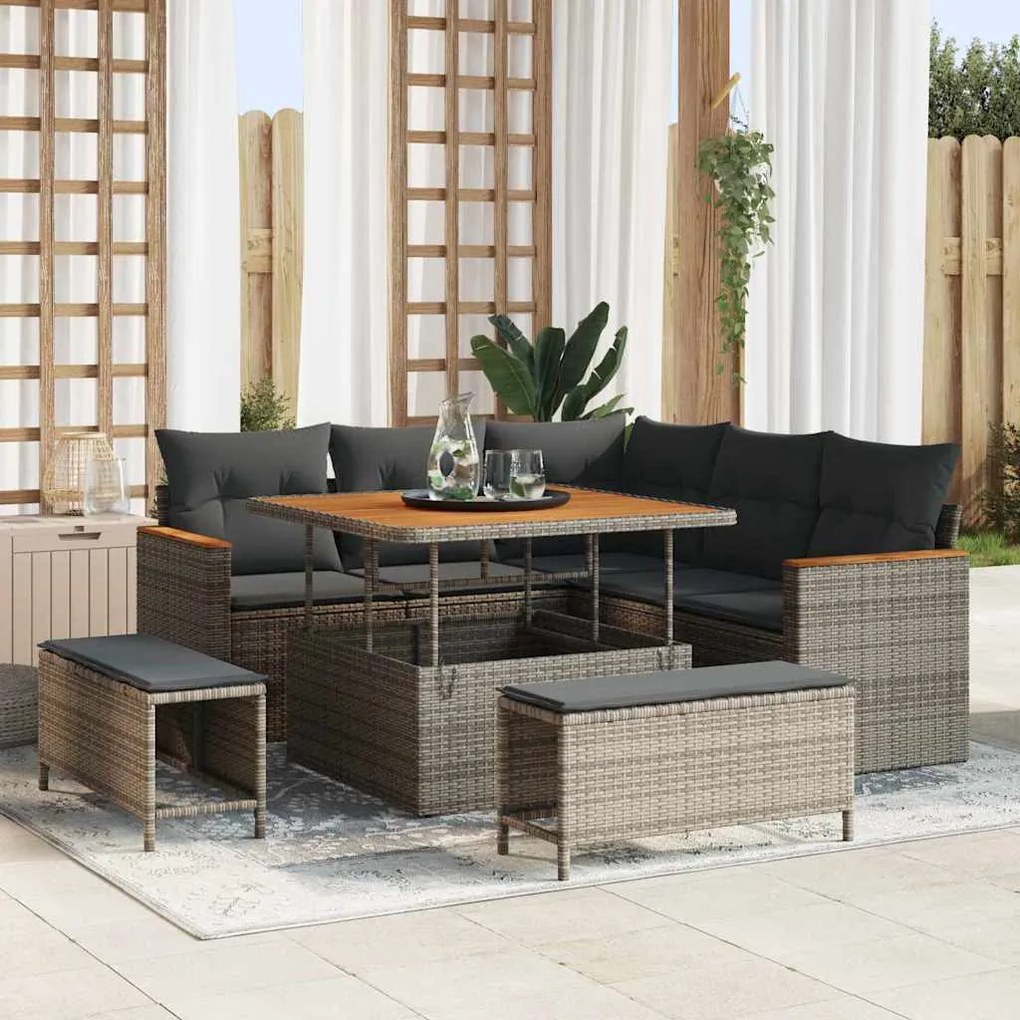 vidaXL Σετ Καναπέ Κήπου με μαξιλάρι 8 pcs Γκρι Πολυ ράταν