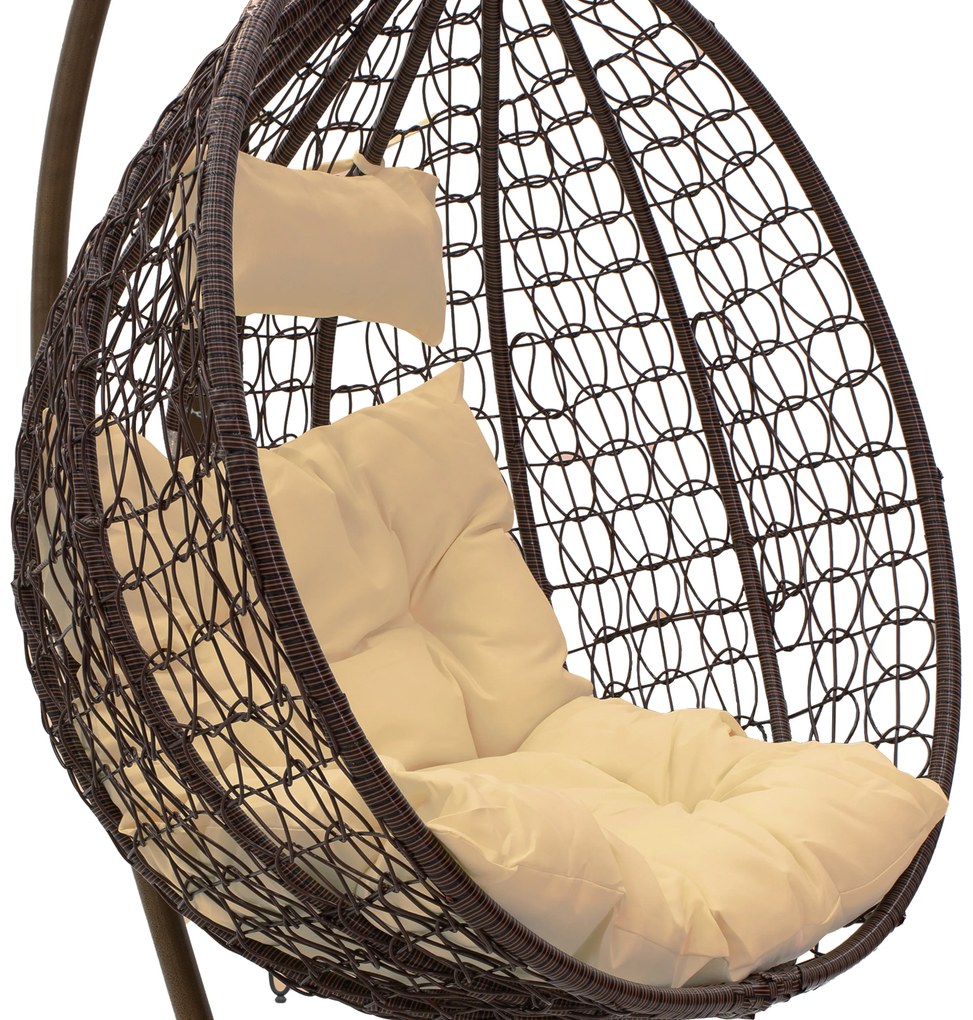 Κούνια Zafer pakoworld κρεμαστή μέταλλο-pp καφέ σφ.-μαξιλάρι μπεζ 106x103x200εκ