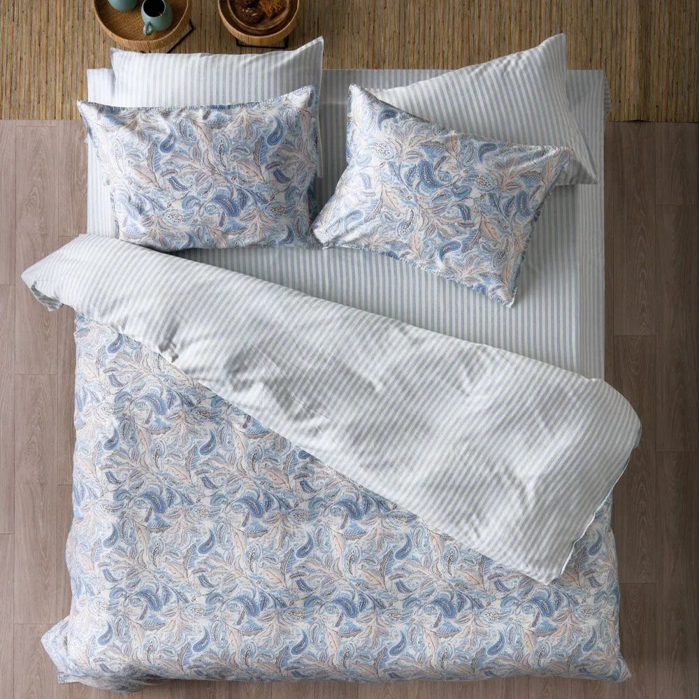 Σεντόνια Saige 01 (Σετ 4τμχ) Ciel-Beige Kentia Queen Size 240x270cm 100% Βαμβακοσατέν