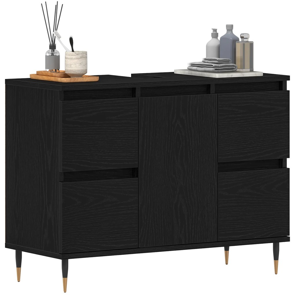 vidaXL Νιπτήρας μπάνιου Μαύρη Δρυς 80x33x60 εκ Επεξεργασμένο ξύλο