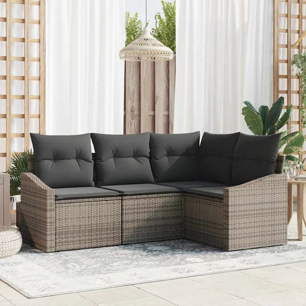 vidaXL Σετ Καναπέ Κήπου 4 pcs Γκρι Πολυ ράταν
