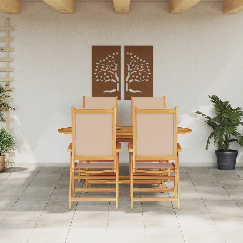 vidaXL Σέτ φαγητού για κήπο Πτυσσόμενος 5 pcs Μπεζ Μασίφ ξύλο ακακίας