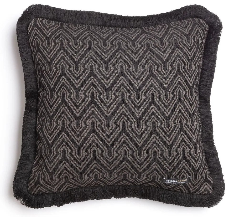 Μαξιλαροθήκη Διακοσμητική Tymfi Trimming Black-Beige Aslanis Home 45X45 Βαμβάκι-Chenille