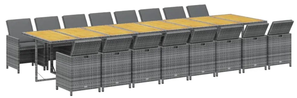 vidaXL Σετ Τραπεζαρίας Κήπου 17 τεμ. Γκρι από Συνθ. Ρατάν με Μαξιλάρια